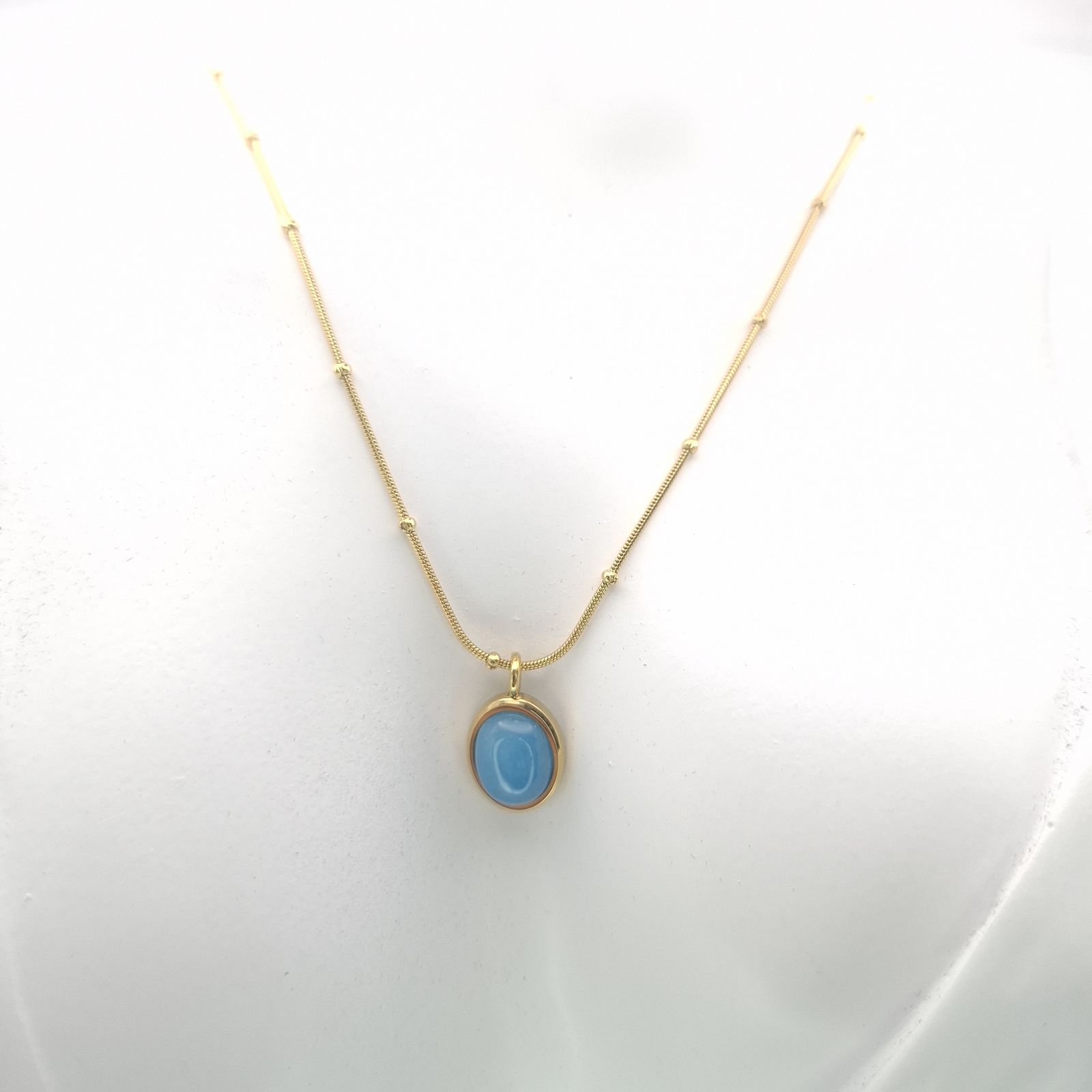 Aquamarine - Ακουαμαρίνα, Μενταγιόν Χρυσή Αλυσίδα stainless steel