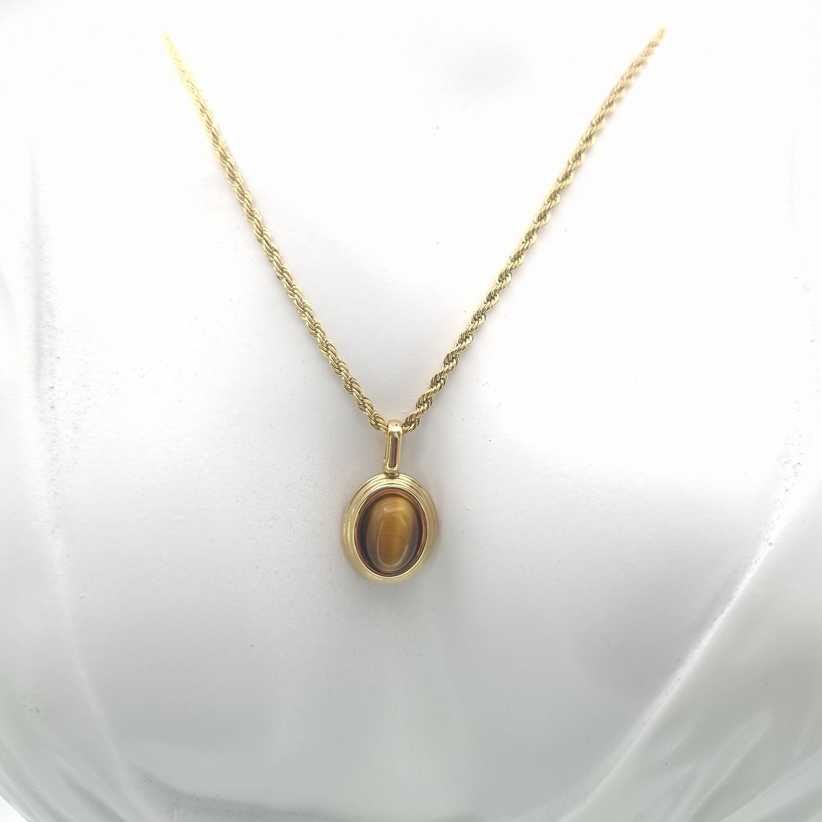 Μάτι της Τίγρης - Tiger's Eye, Μενταγιόν Χρυσή Αλυσίδα stainless steel - φωτογραφία 2