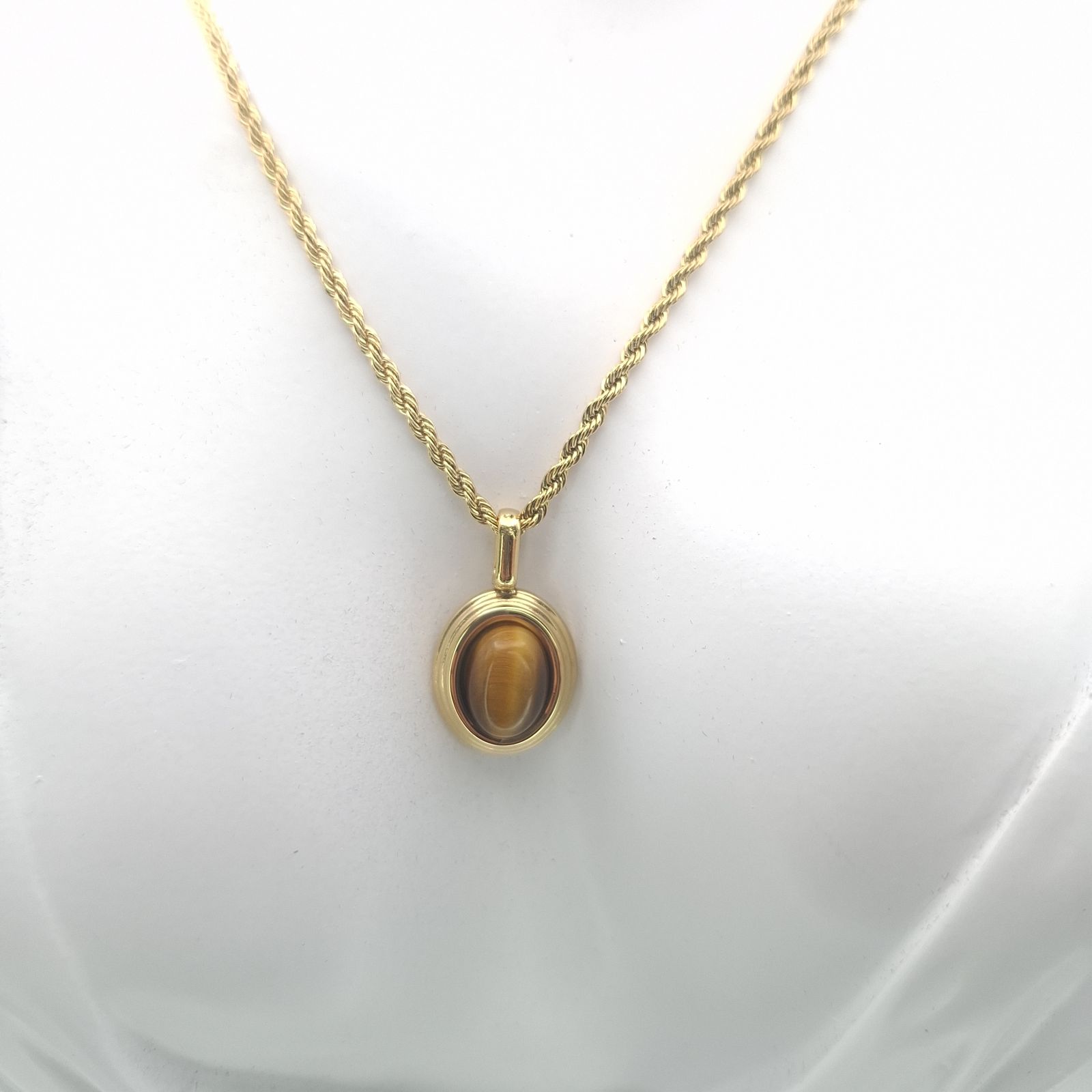 Μάτι της Τίγρης - Tiger's Eye, Μενταγιόν Χρυσή Αλυσίδα stainless steel