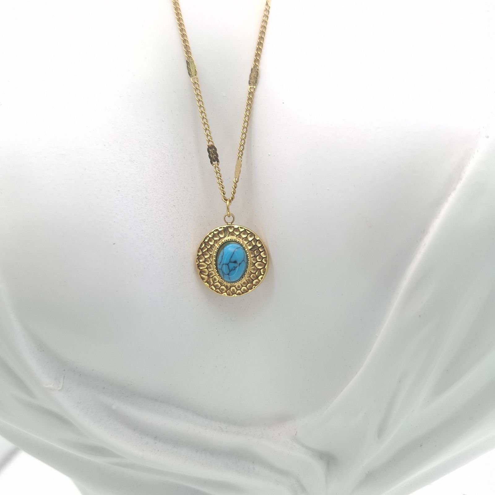 Τιρκουάζ - Turquoise, Μενταγιόν Χρυσή Αλυσίδα stainless steel - φωτογραφία 4