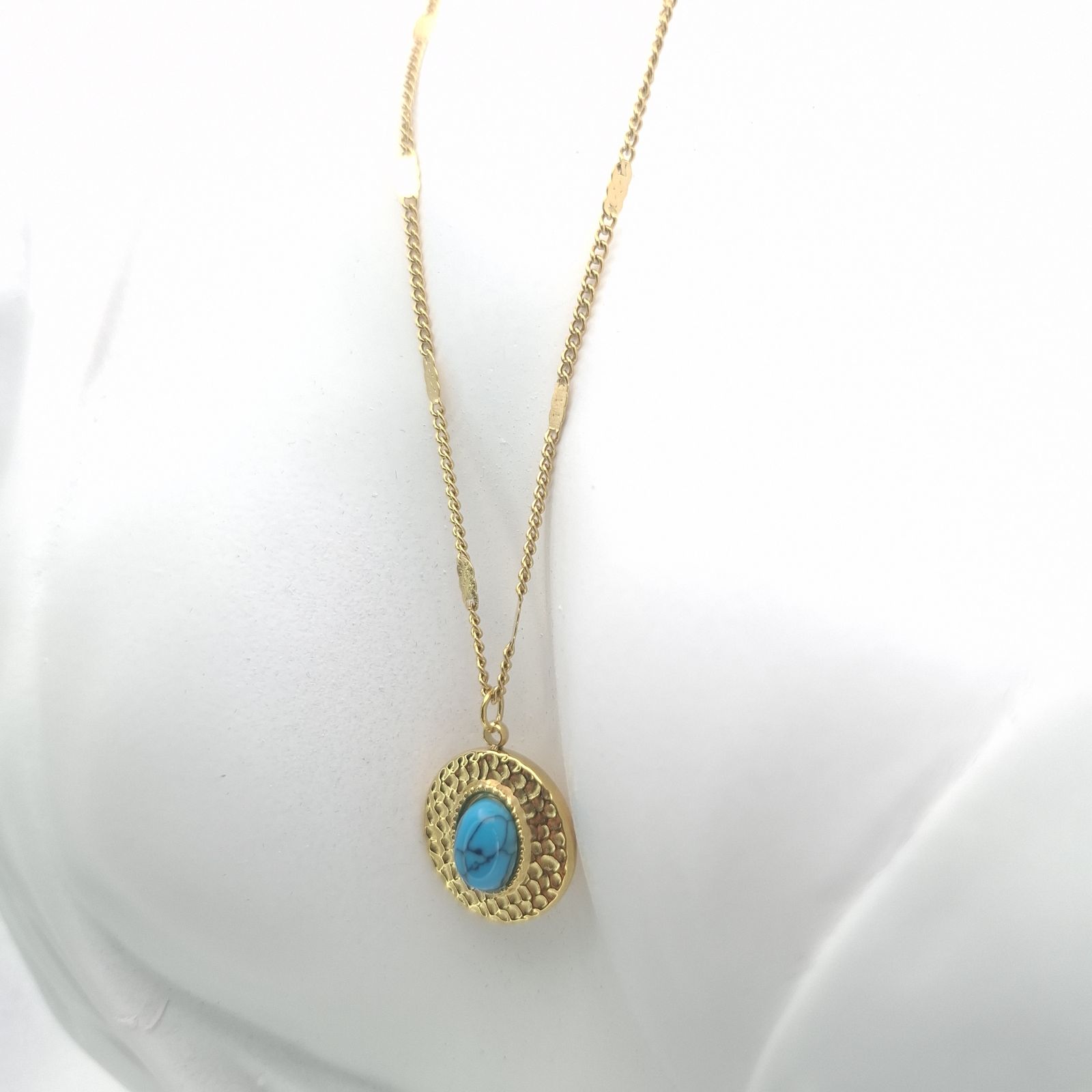 Τιρκουάζ - Turquoise, Μενταγιόν Χρυσή Αλυσίδα stainless steel - φωτογραφία 3
