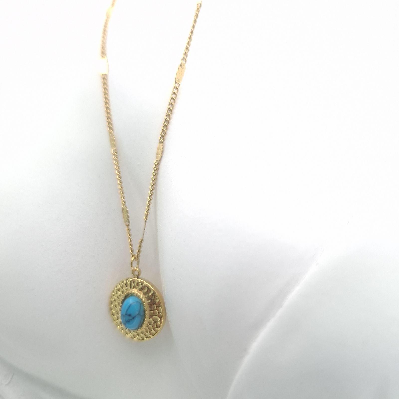 Τιρκουάζ - Turquoise, Μενταγιόν Χρυσή Αλυσίδα stainless steel - φωτογραφία 2