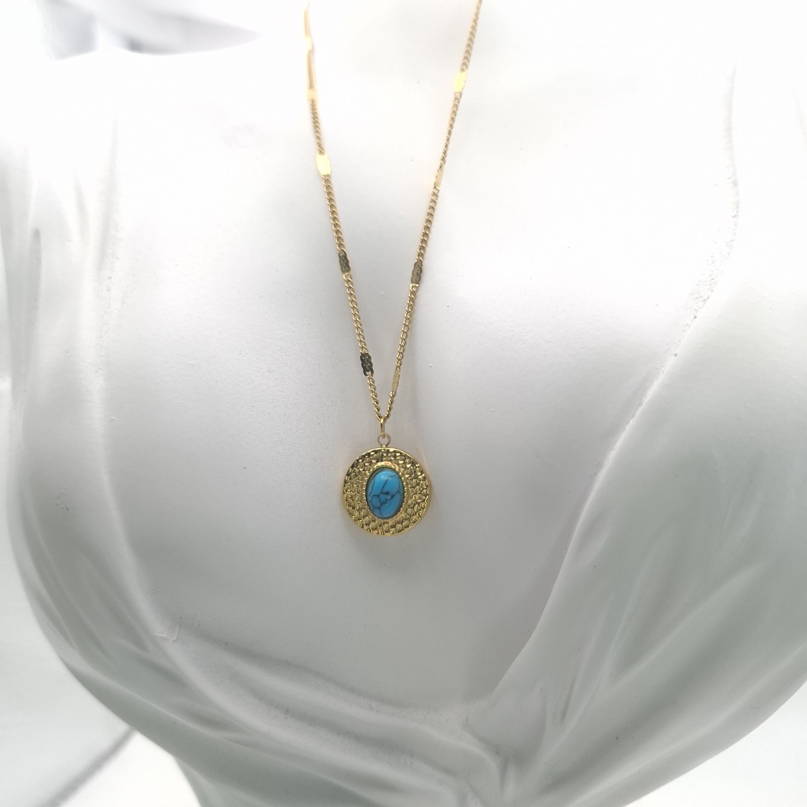 Τιρκουάζ - Turquoise, Μενταγιόν Χρυσή Αλυσίδα stainless steel