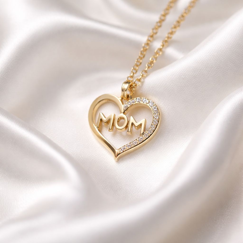 Μενταγιόν MOM -Zircon, επιχρυσωμένος ορείχαλκος  με ατσάλινη αλυσίδα. - φωτογραφία 2