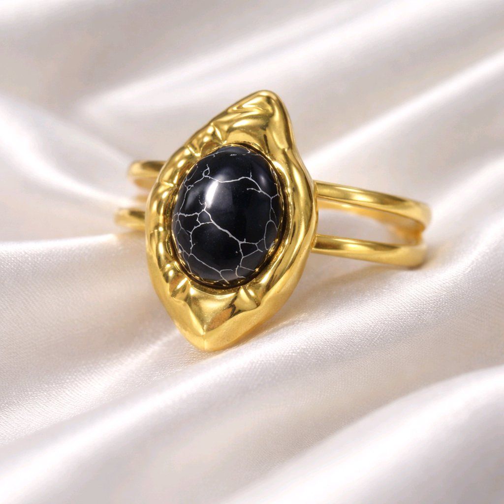 Δαχτυλίδι Snowflake Obsidian ( Μαύρος οψιδιανός stainless steel. - φωτογραφία 2