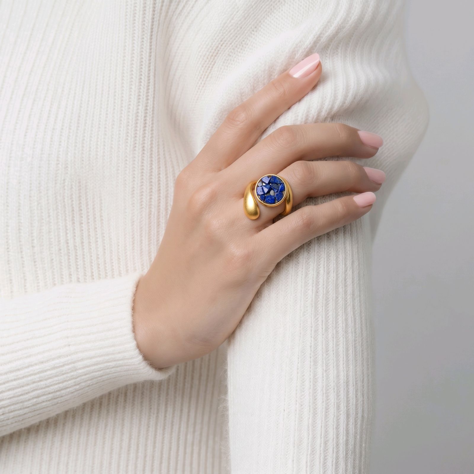 Δαχτυλίδι, Stainless Steel, Lapis Lazuli Chips, διάμετρος 17mm. Μέγεθος 7 US.
