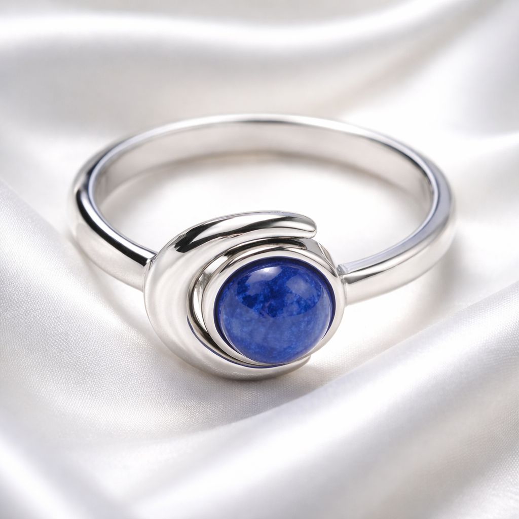 Δαχτυλίδι, Lapis Lazuli, Ημισέληνος, Platinum, διάμετρος 18.1mm. Μέγεθος 8 US. - φωτογραφία 3