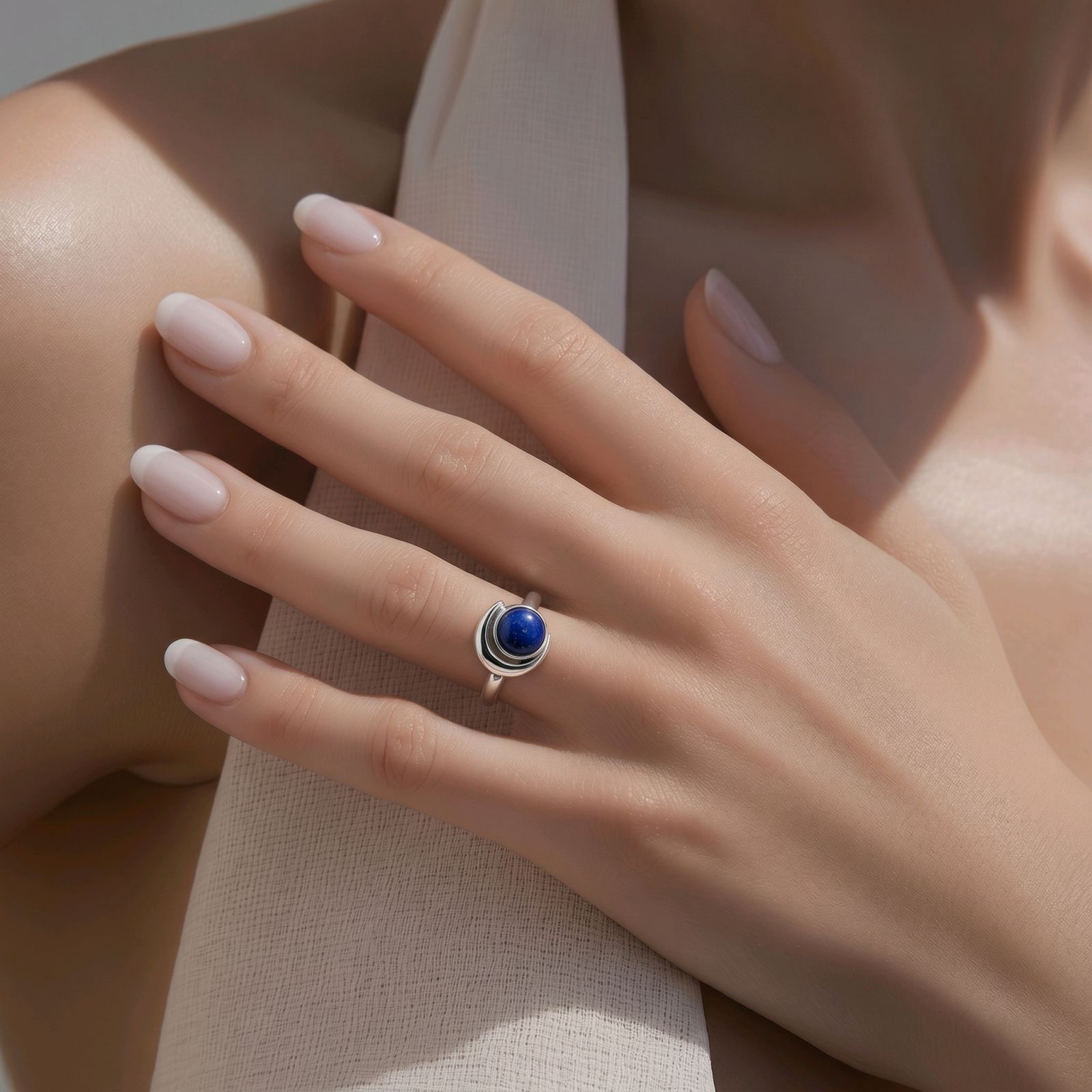 Δαχτυλίδι, Lapis Lazuli, Ημισέληνος, Platinum, διάμετρος 18.1mm. Μέγεθος 8 US. - φωτογραφία 2