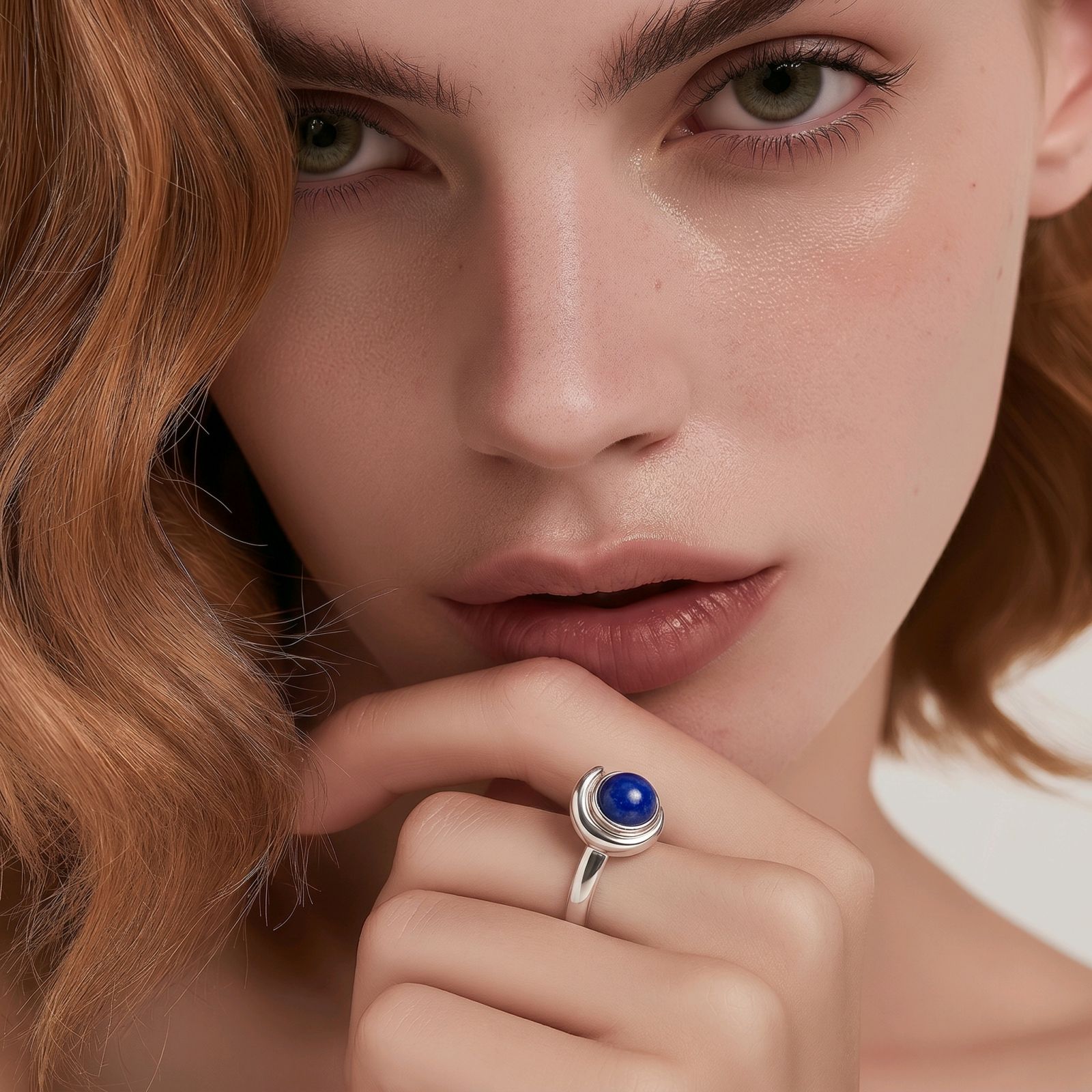Δαχτυλίδι, Lapis Lazuli, Ημισέληνος, Platinum, διάμετρος 18.1mm. Μέγεθος 8 US.